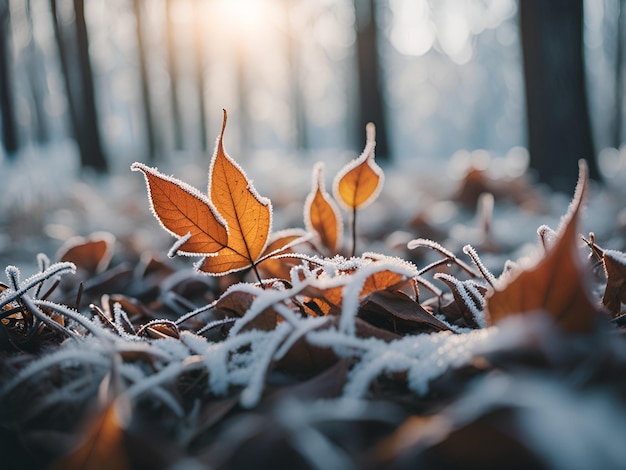 Otoño noviembre hoja con escarcha Hojas congeladas primer plano