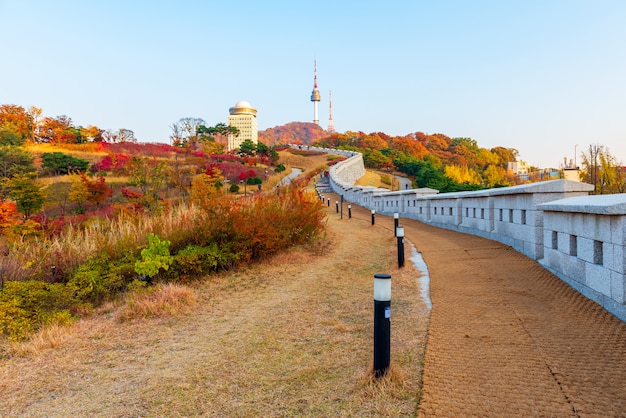 Otoño de la Torre Namsan en Seúl, Corea del Sur