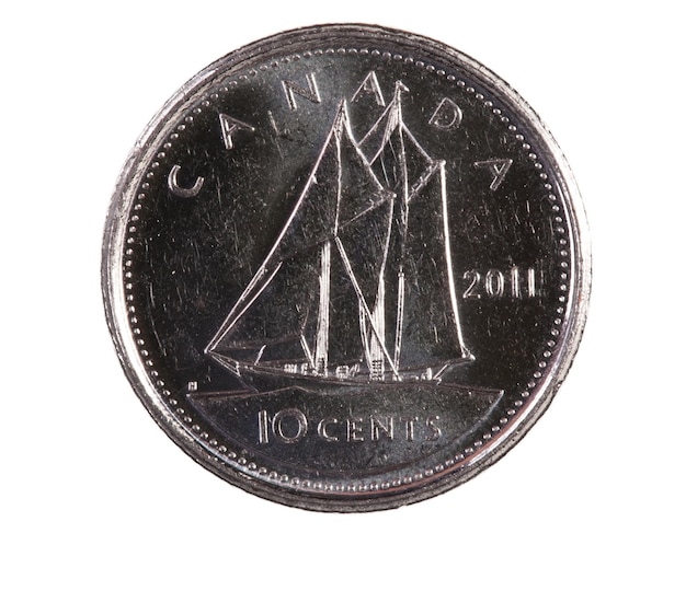 Ottawa Canada Avril 13 2013 Ein brandneuer, glänzender 2011er kanadischer Zehn-Cent