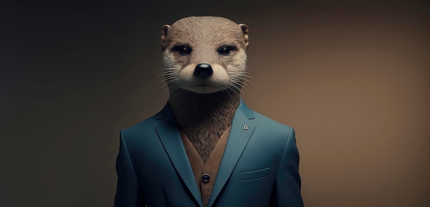 Otter gekleidet in einem formellen Business-Anzug anthropomorpher Geschäftsmann Generative KI