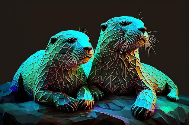 Otter Geomatrick Lowpoly geometrisches Tier ai generierte Kunst