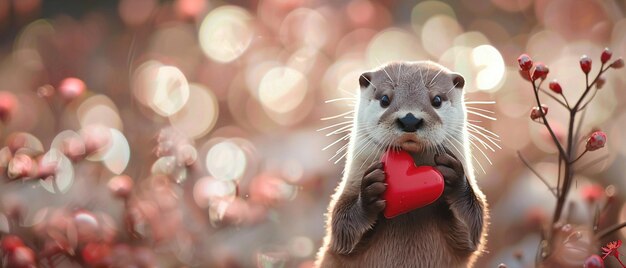 Foto otter mit weit geöffnetem herzen