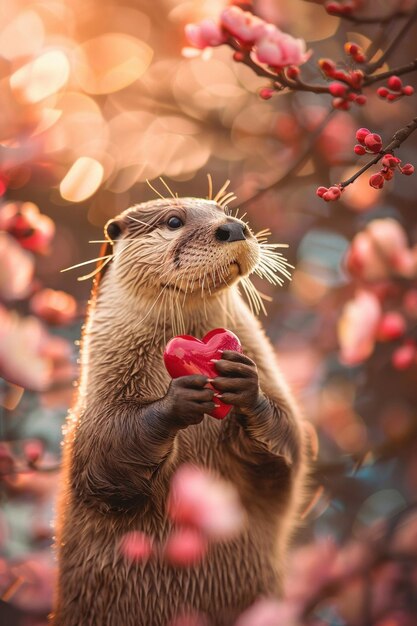 Foto otter mit weit geöffnetem herzen