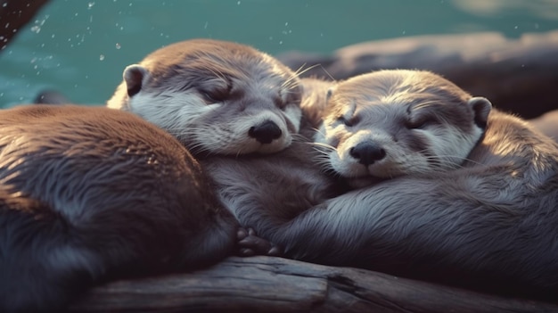 Otter schlafen zusammen UHD 8k Generative Ai