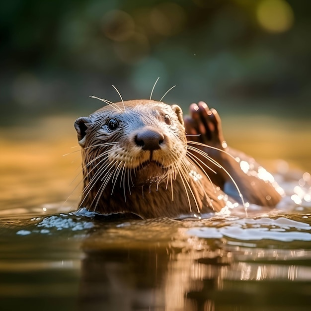 Otter schwimmt im Wasser Porträt eines asiatischen Kleinkrallenotters