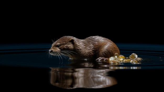 Otter spielt Glaskehlchen auf seinem Bauch und schwebt auf Generative Ai