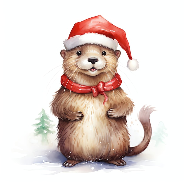 Otter Weihnachtsferien-Fantasie-Wasserfarbe