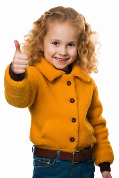 Foto ou anos de idade menina com cabelo loiro e olhos azuis sorrindo feliz posando isolado em branco