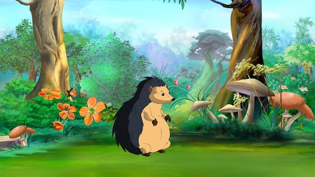 Ouriço na ilustração da floresta