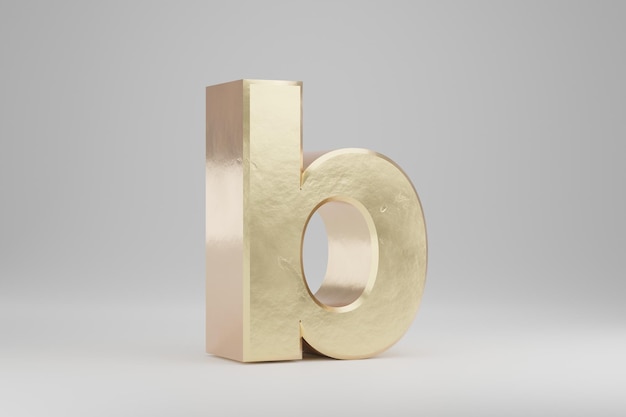 Ouro 3d letra B minúscula. Letra dourada isolada no fundo branco. Alfabeto dourado com imperfeições. Personagem de fonte renderizada 3D.