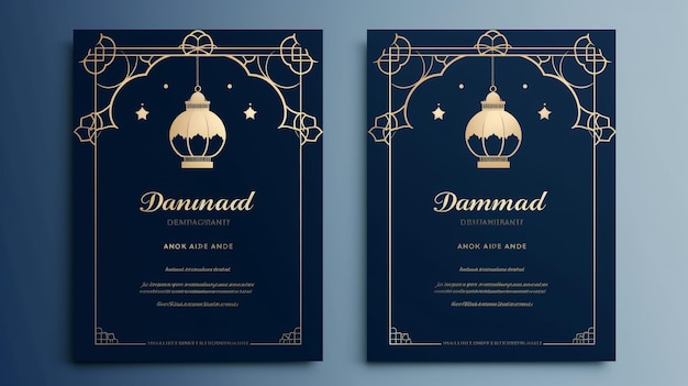 Ouro azul estilo islâmico Ramadan Kareem cartão de saudação pano de fundo bandeira e mídia social história temp