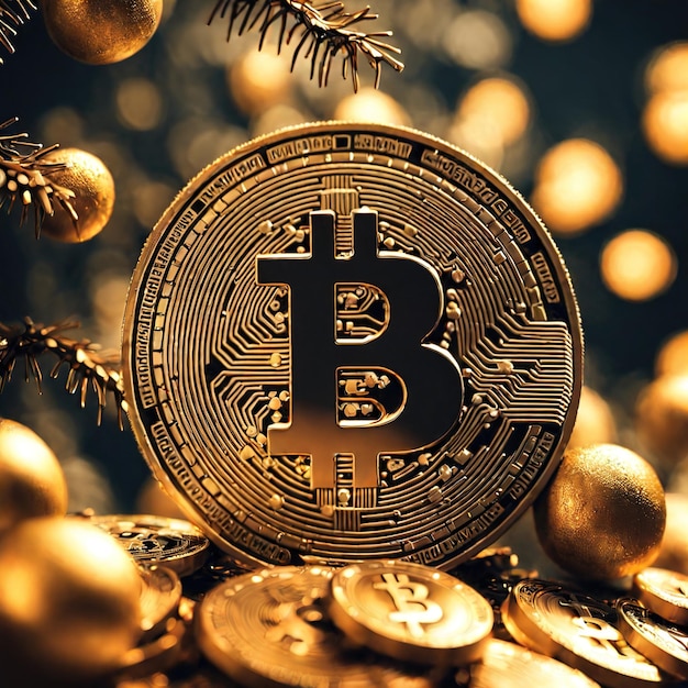 ouro bitcoin com a árvore de Natal