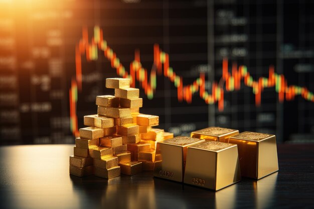 Ouro investe mercado de ações Comércio e investimento e conceito de lucro IA generativa