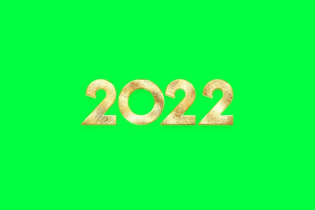 Ouro numera 2022 luxo, vip em um fundo verde, isolado. Feliz Ano Novo. Design moderno, modelo, cabeçalho para o site, cartaz, cartão de ano novo, folheto. Ilustração 3D, renderização em 3D.