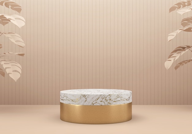 Ouro rosa e pódio de plataforma de palco de mármore branco, para publicidade fundo de exposição de produtos