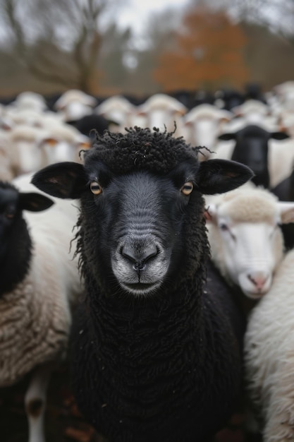 Foto ousadas ovelhas negras se destacam num rebanho que captura a individualidade