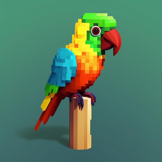Foto ousado e bonito papagaio pixel 3d arte vetorial