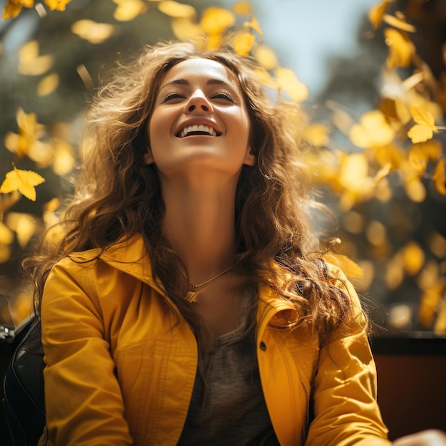 Outdoor city bliss imagem realista de adolescente alegre respirando ar fresco ia geradora