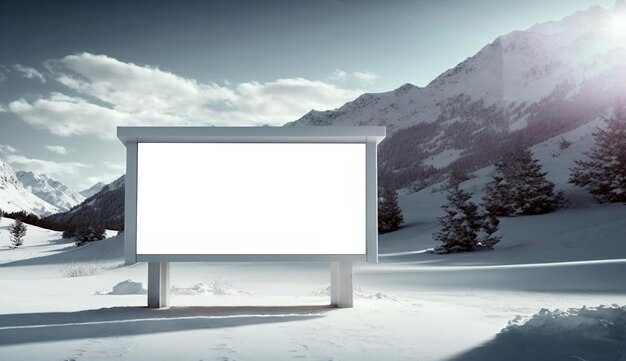 Outdoor de publicidade branco vazio no fundo da montanha de neve Generative AI