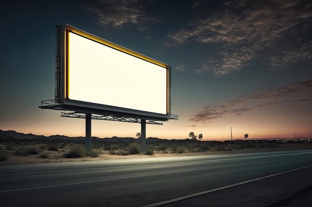 Outdoor em branco gerado por IA na estrada ao pôr do sol