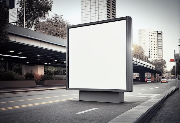 Outdoor em branco na estrada com uma cidade