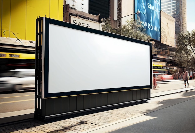 Outdoor em branco na estrada com uma cidade