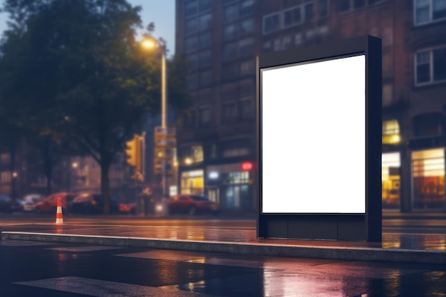 Outdoor em branco na rua da cidade à noite Publicidade ao ar livre IA generativa