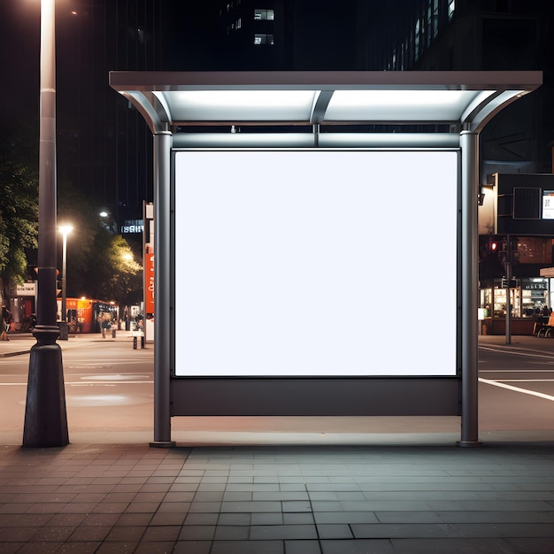 outdoor em branco no ponto de ônibus à noite mockup