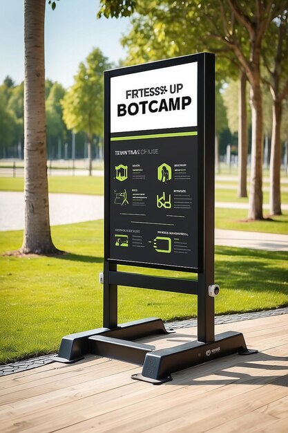 Outdoor-Fitness-Bootcamp-Ausrüstung Benutzung Schilderung Mockup mit leerem weißen leeren Raum für die Platzierung Ihres Designs