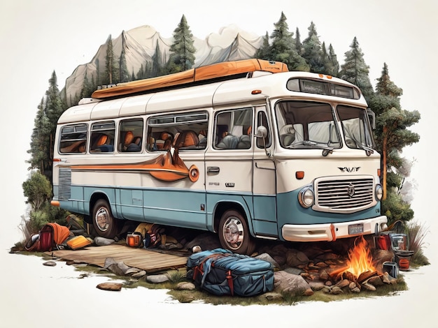 Outdoor Van Bus Camping Abenteuer Grafikdesign