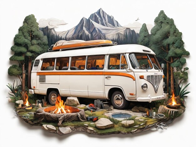 Outdoor Van Bus Camping Aventura Desenho Gráfico