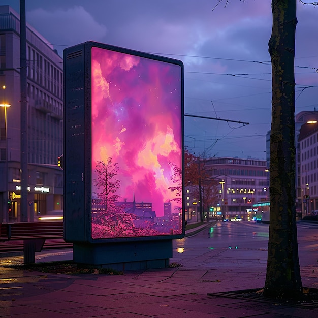 Outdoor-Werbespaneel in der Stadtstraße in der Nacht