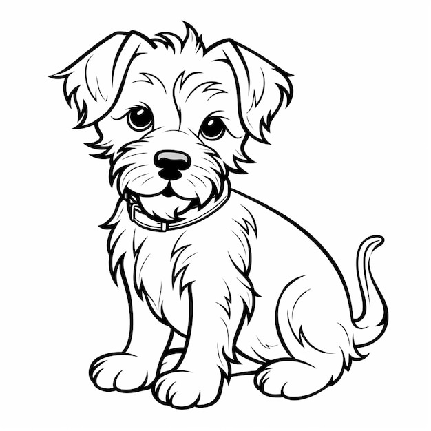 Outline de página de colorir de cão bonito livro de colorir preto e branco para crianças