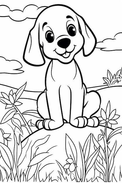 Foto outline de página de colorir de cão bonito livro de colorir preto e branco para crianças