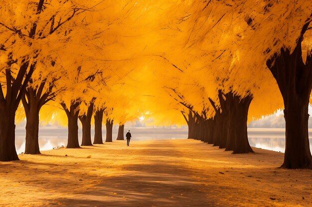 Outono Abraço Dourado Outono Paisagem Foto