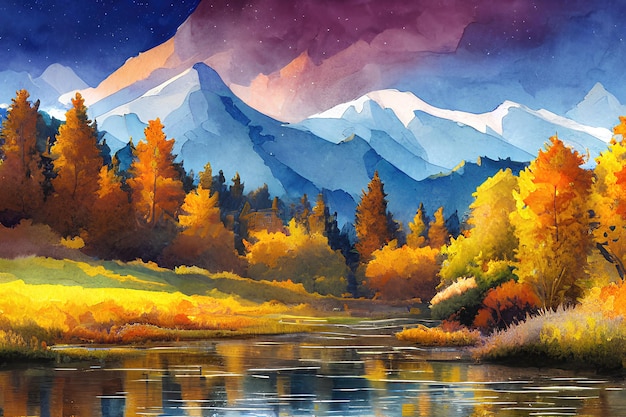Outono na ilustração colorida das montanhas