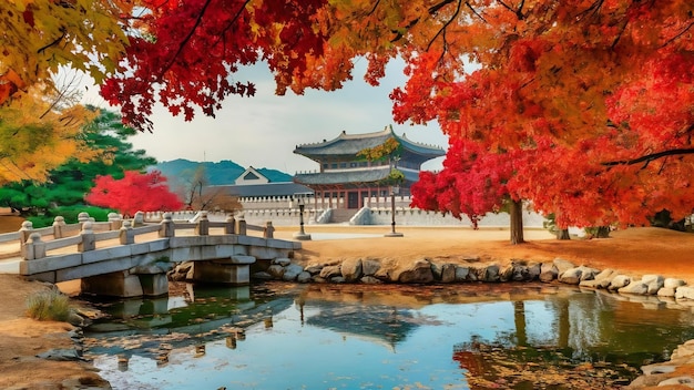 Outono no palácio de Changdeokgung, em Seul, Coreia do Sul