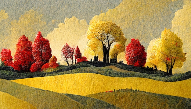 Outono paisagem rural com amarelo