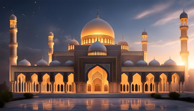 Outro mundo iluminado em grande engenharia islâmica antiquada