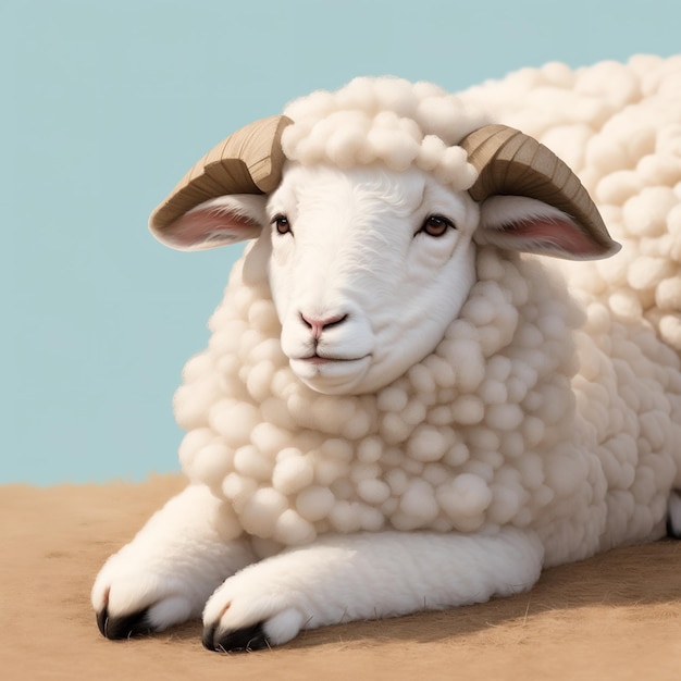 una oveja con una cara blanca y cuernos en su cara