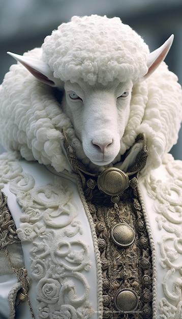 Una oveja con un collar y un collar.