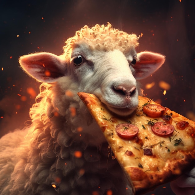 oveja comiendo pizza con carne