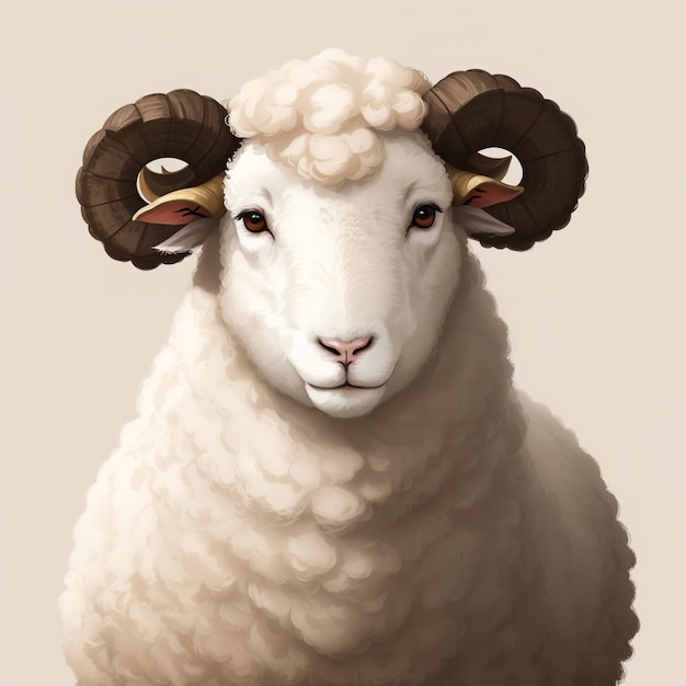 una oveja con cuernos que tiene cuernos en él
