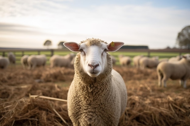 Una oveja en una granja