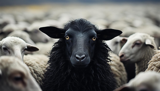 La oveja negra solitaria que se destaca de la multitud se atreve a ser diferente concepto una oveja negra entre