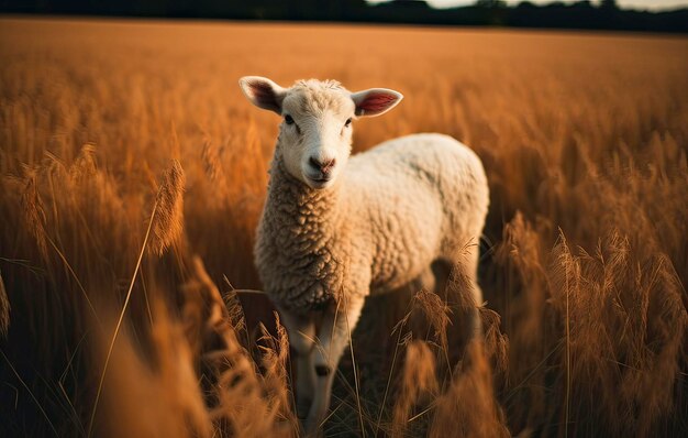 Foto una oveja está de pie en un campo con el sol brillando sobre ella