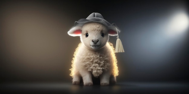 Una oveja con un sombrero que dice "oveja"