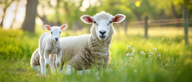 La oveja y su cachorro en la naturaleza