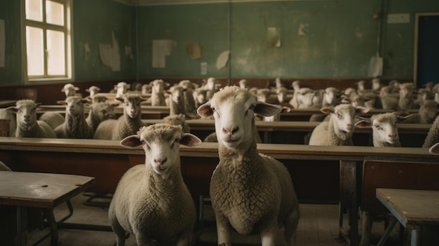 Foto las ovejas en un aula