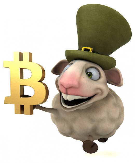 Ovejas y bitcoin - Ilustración 3D